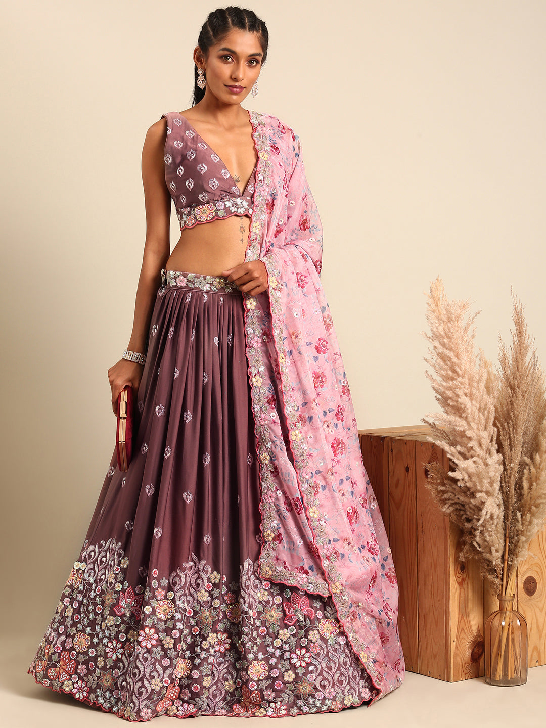 Multi-Color Sequins Coding Embroidered Chinon Stitched Lehenga Choli