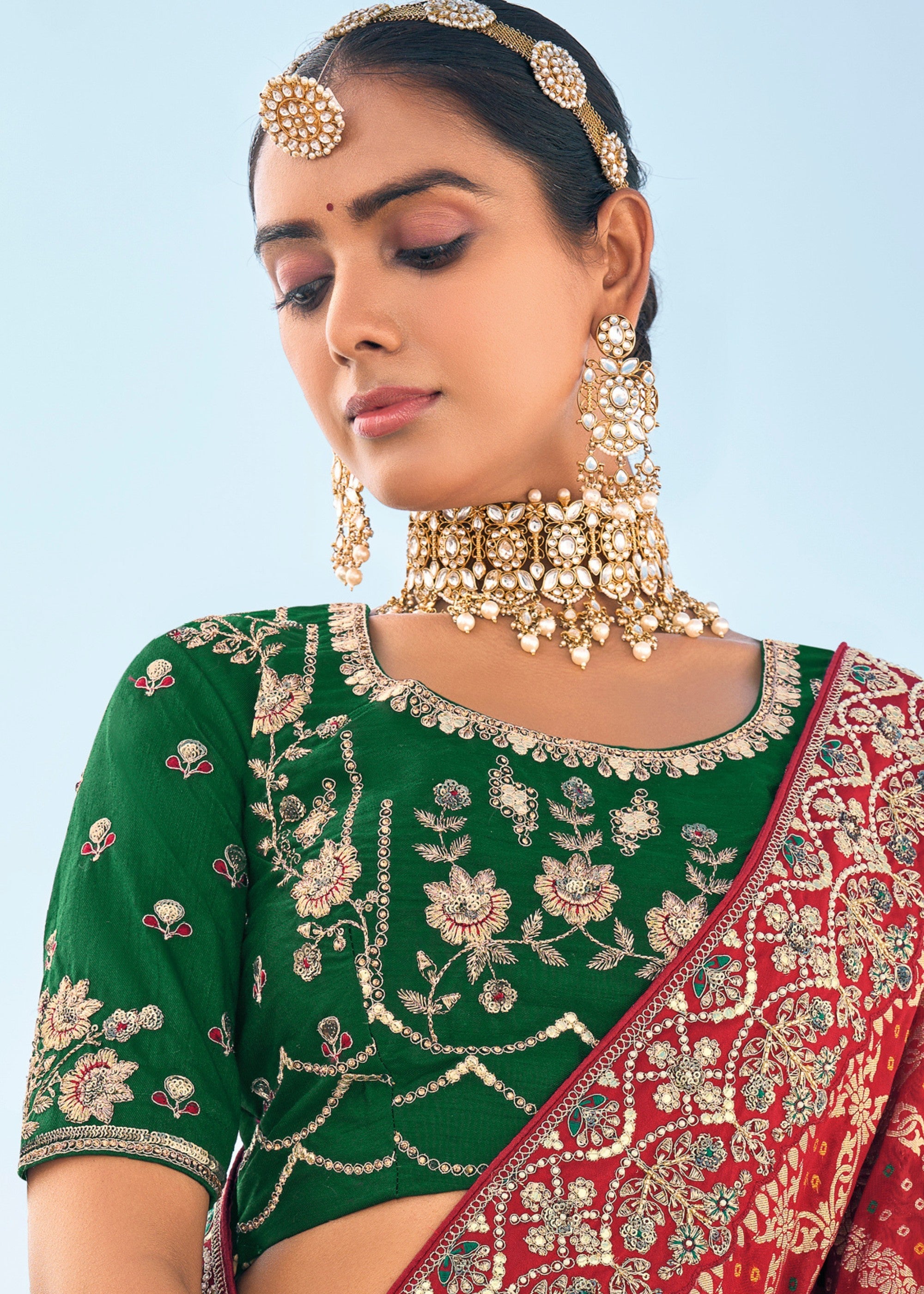 Maroon Pure Georgette Bandhani Patola With Zari Weaving Heavy Work Saree - qivii