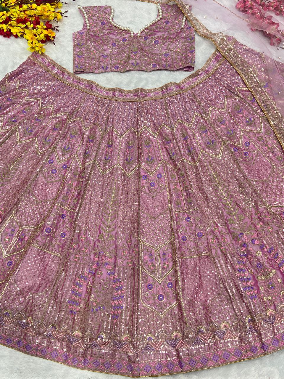 Purple Premium Kasturi Silk Embellished With Beautiful Multi Thread Embroidery Lehenga - INSPIRED | Ready To Wear - qivii