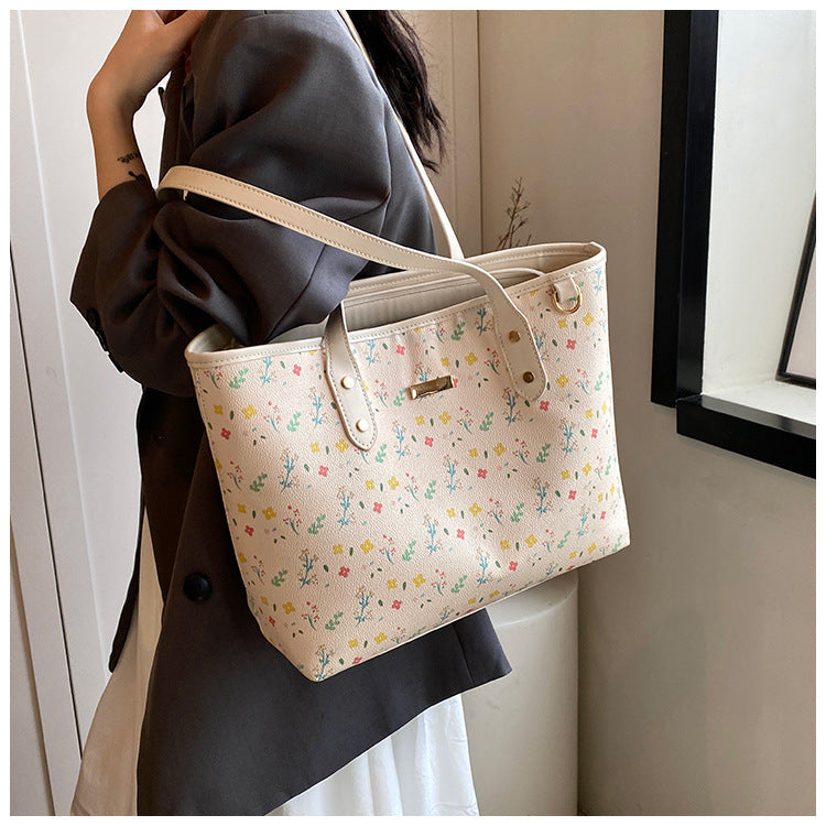Women‘s Large Capacity Floral Tote Bag | Fashionable & Versatile Daily Commuter Shoulder Bag