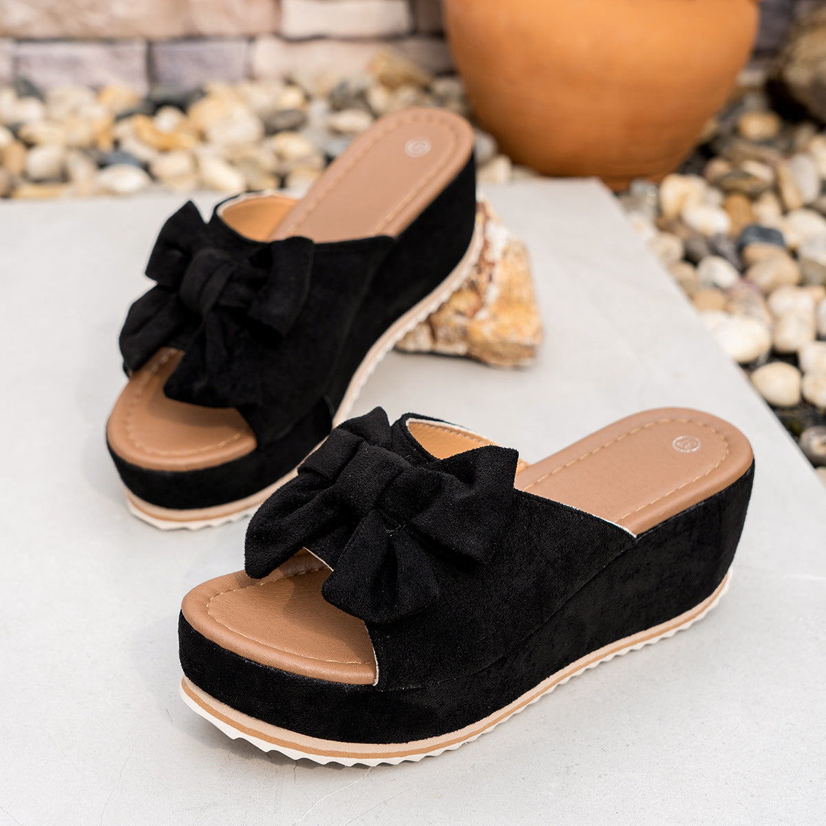 Women’s Sorelle Leopard Print Bow Platform Wedge Slides – Stable Chunky Heel Casual Summer Sandals (US 5–10)