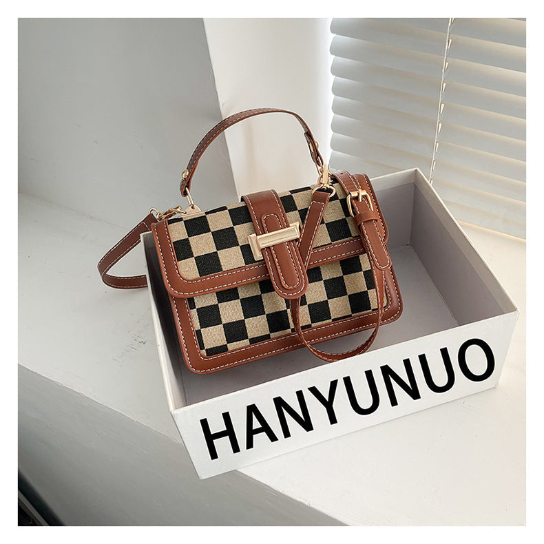 Women’s Stylish Houndstooth Checkered Crossbody Bag - Compact Square Shoulder Bag for Everyday Use