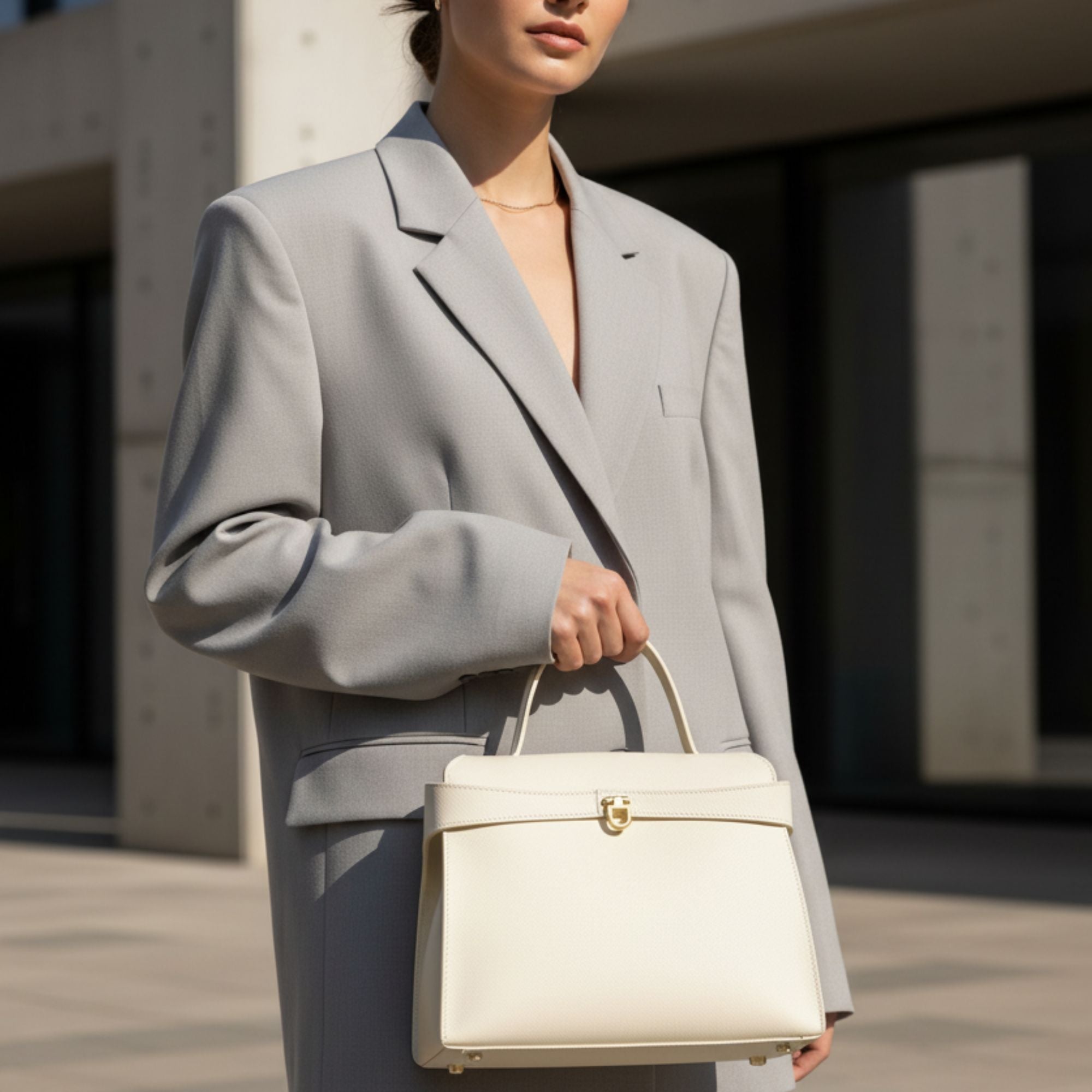 Aurelle Ivory In Pure Leather  - By Qivii