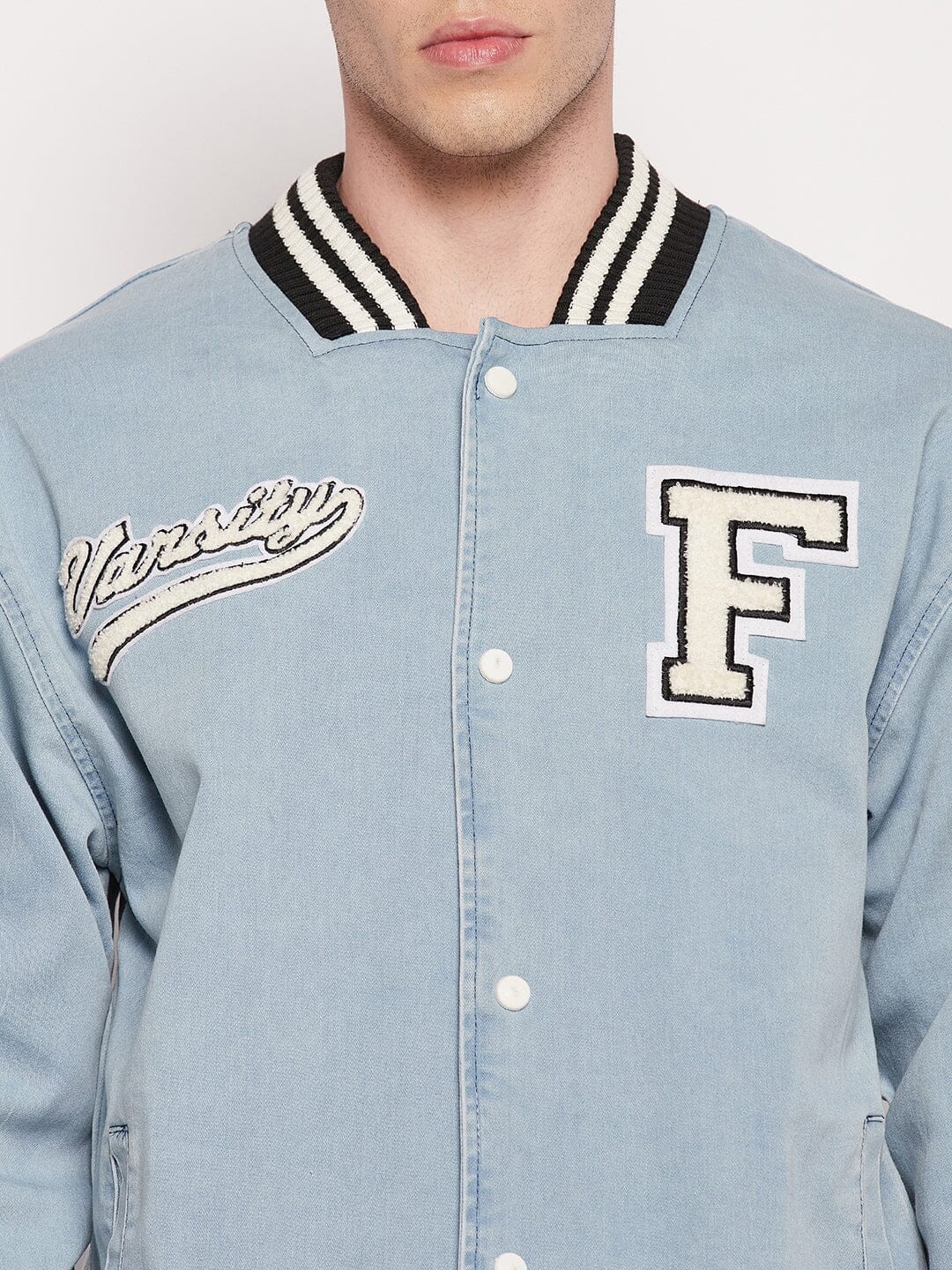 Blue Denim Varsity Jacket