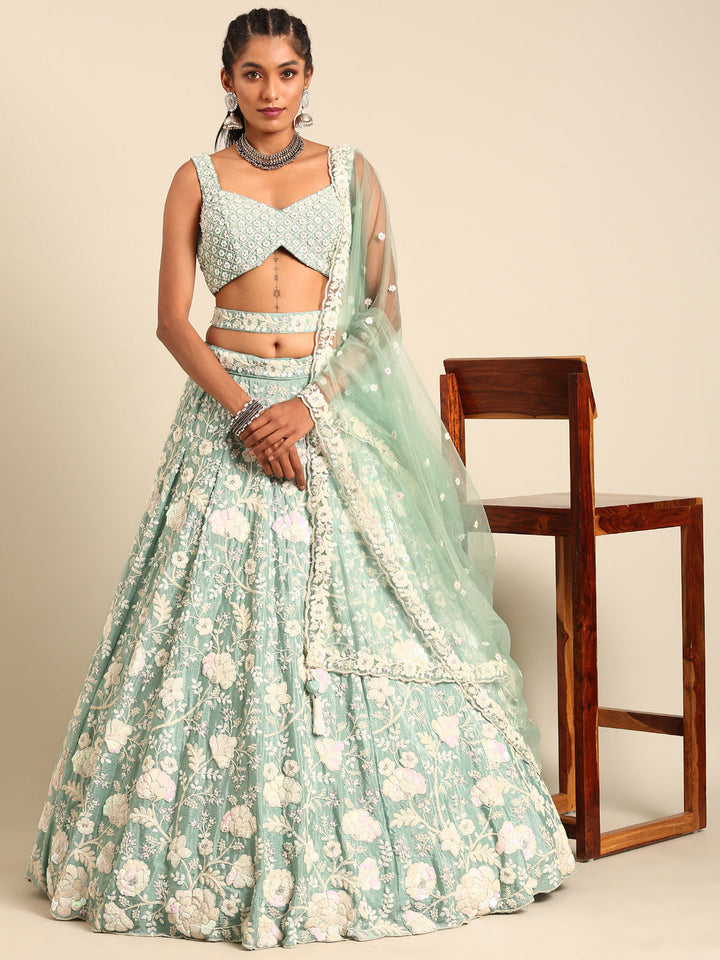 White Color Sequined Chinon Embroidered Stitched Lehenga choli