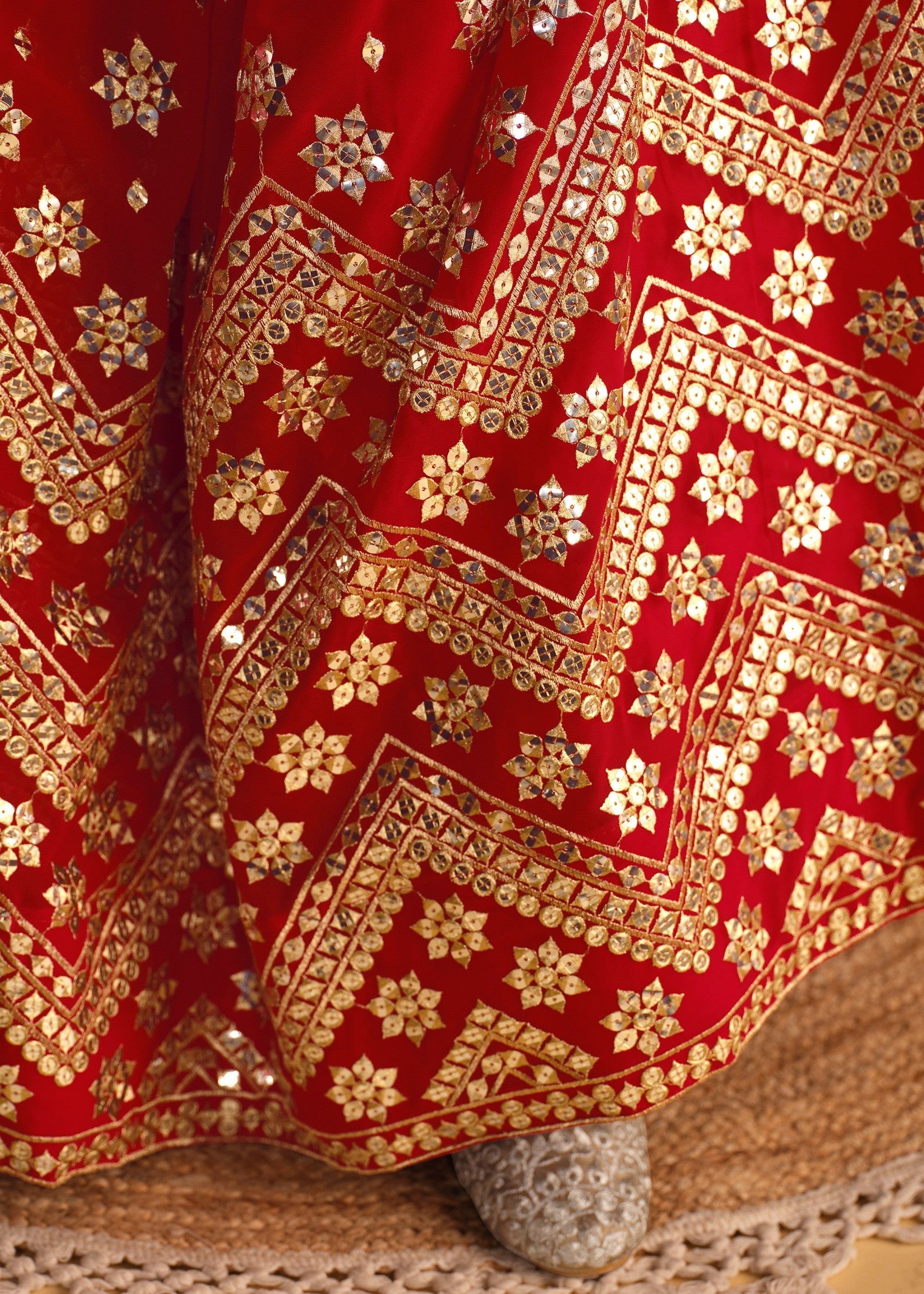 Scarlet Red Georgette Lehenga Choli With Sequins Zari Embroidered Work | Ready To Wear - qivii