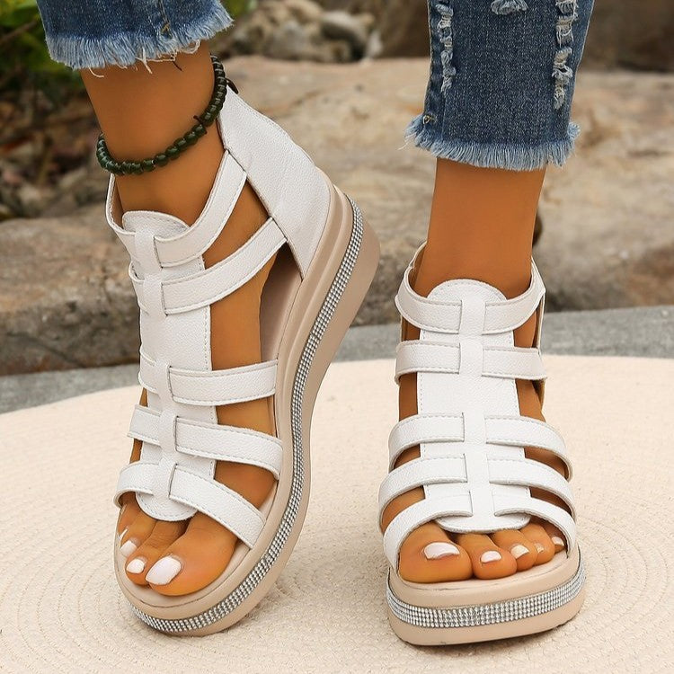 Women’s Plus Size Roman Zipper Sandals - Adjustable Ankle-Strap Slide Sandals with Height Boost for Summer
