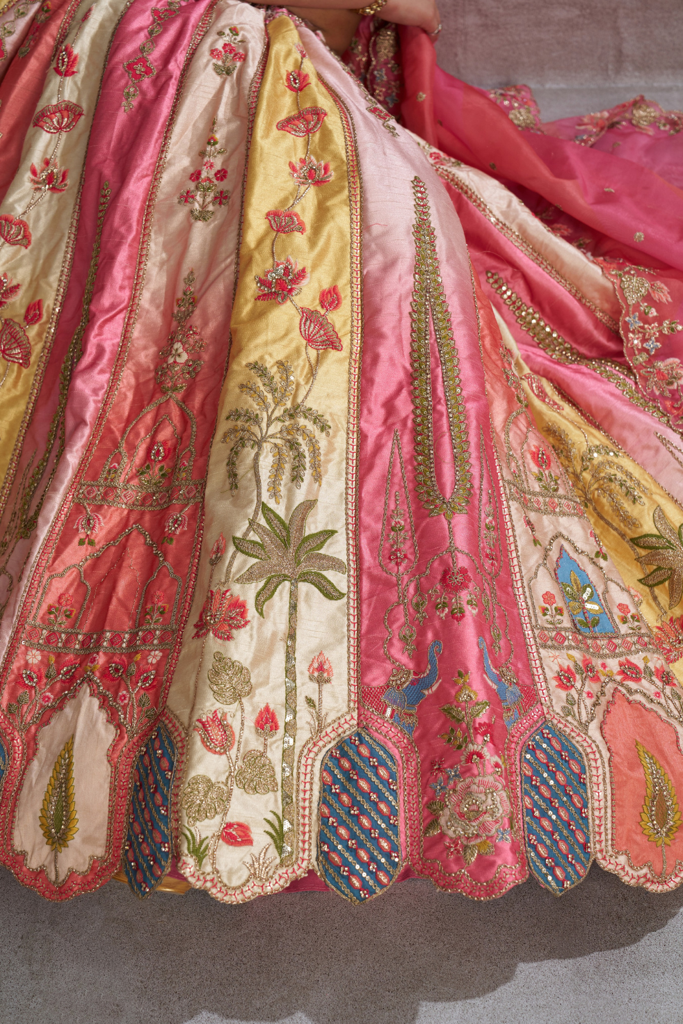 Pretty Pink Silk Bridal Lehenga with Paisley Embroidery and Traditional Design - qivii