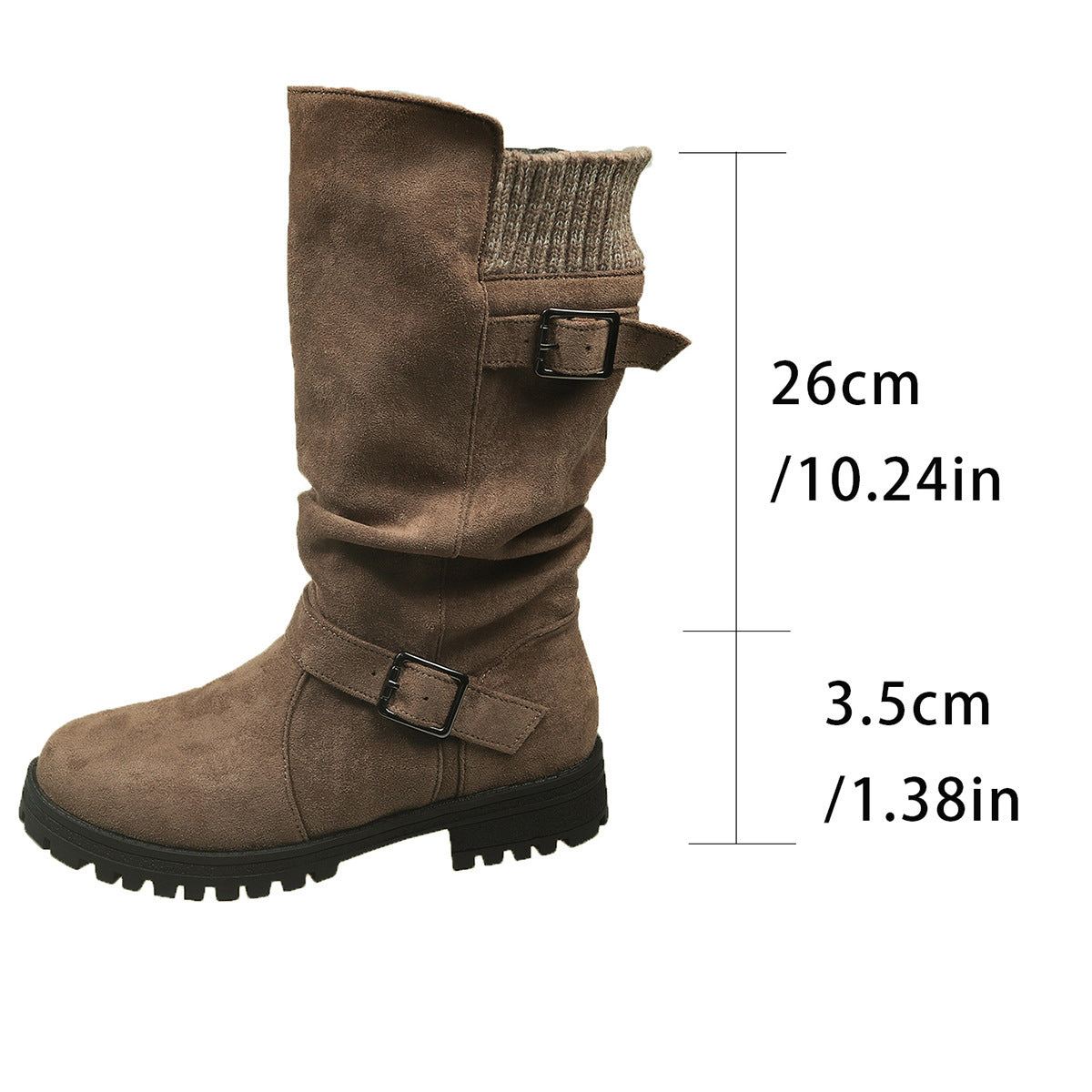 Women’s RanchWrap Buckle Mid-Calf Suede Boots – Knit Cuff Western-Style Slouchy Shoes (US 5–10.5)