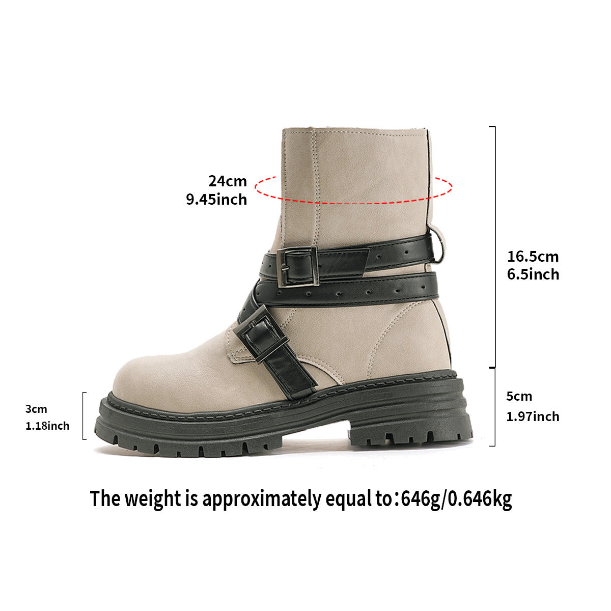 Women's Faye Adjustable Buckle Moto Boots - Round-Toe Chunky Lug Sole Boots (US 5-10.5)