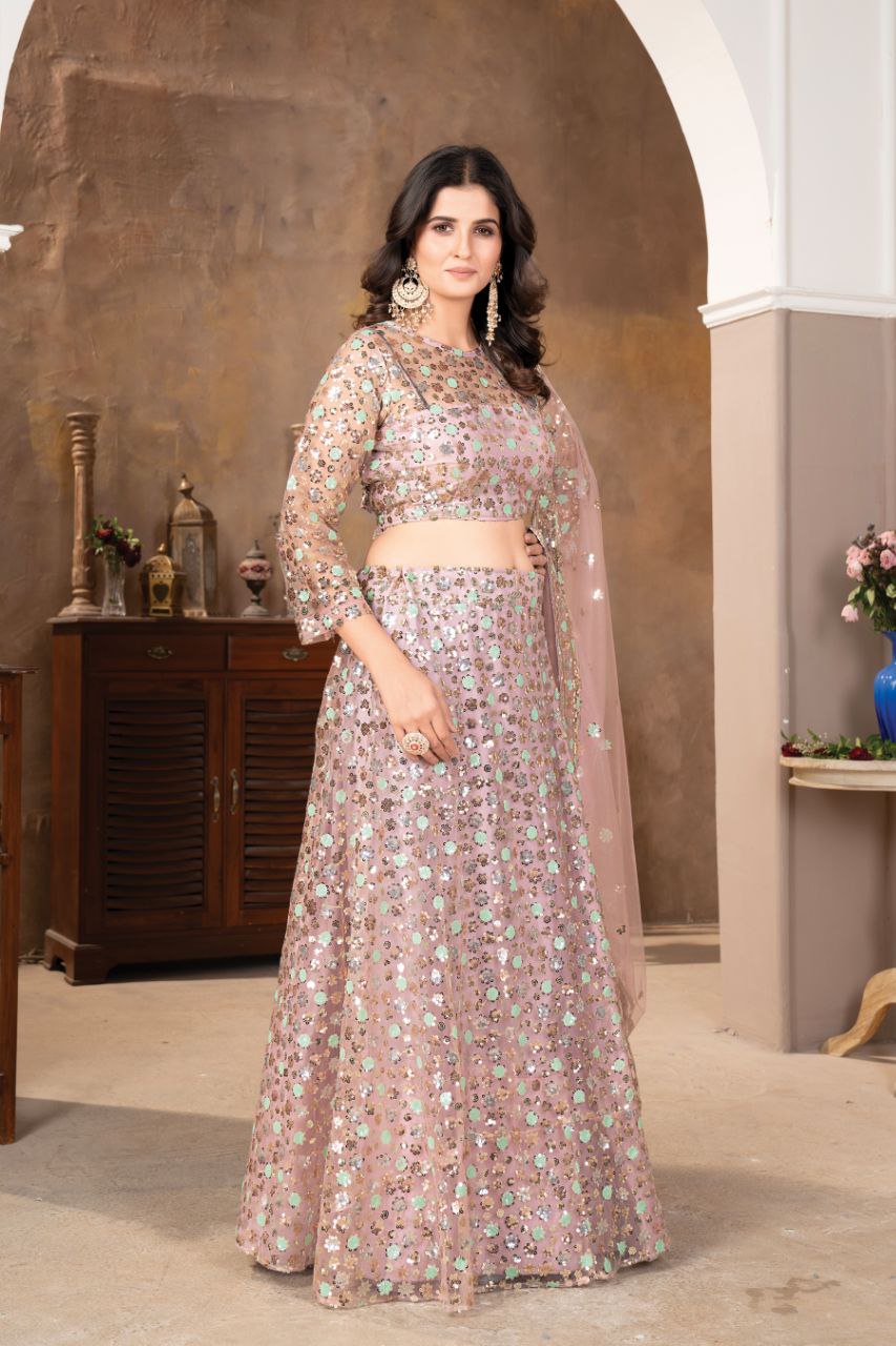 Premium Net Embellished With Beautiful  Heavy Four Sequins Work With Heavy Cancan Lehenga - INSPIRED | Ready To Wear - qivii