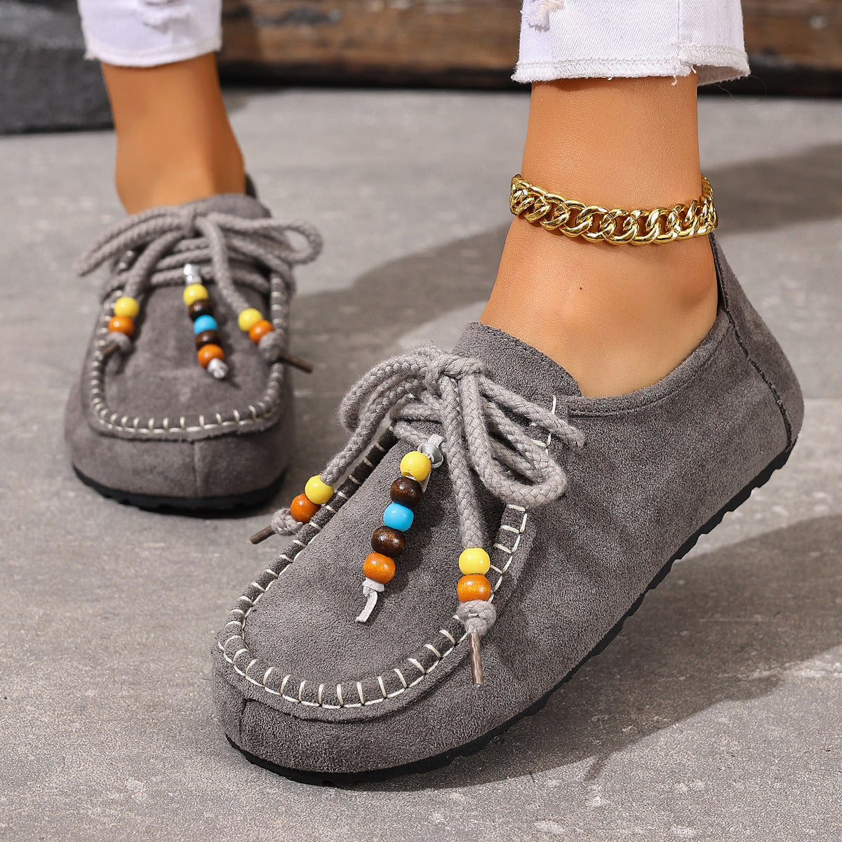 Women's Lenora Beaded Suede Loafers - Vintage Casual Comfort Shoes (US 5-10.5)