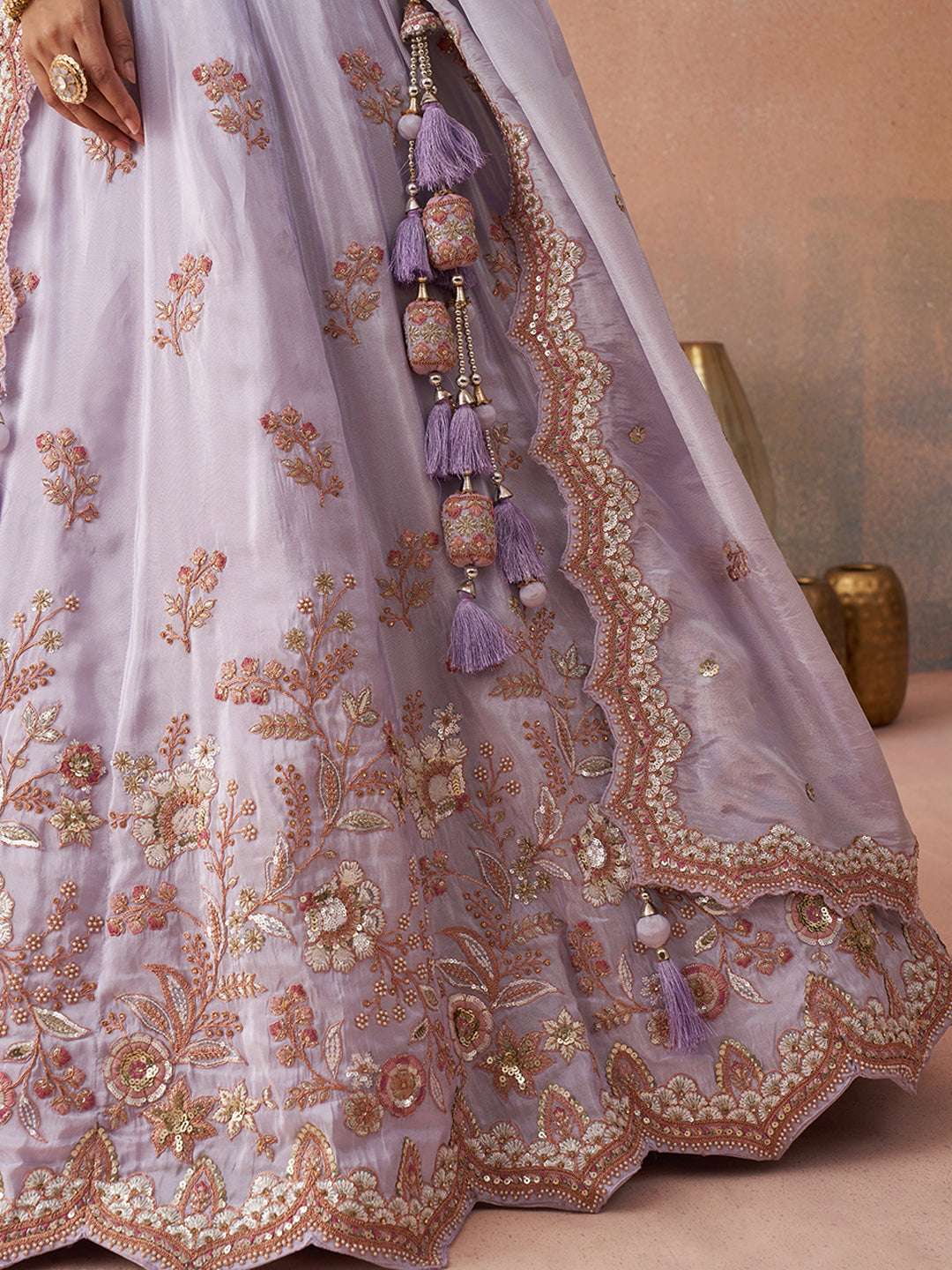 Lavender Tissue Sequins Embroidered Lehenga set