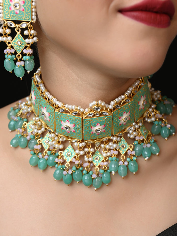 Gabriel Light Green Kundan Choker Set