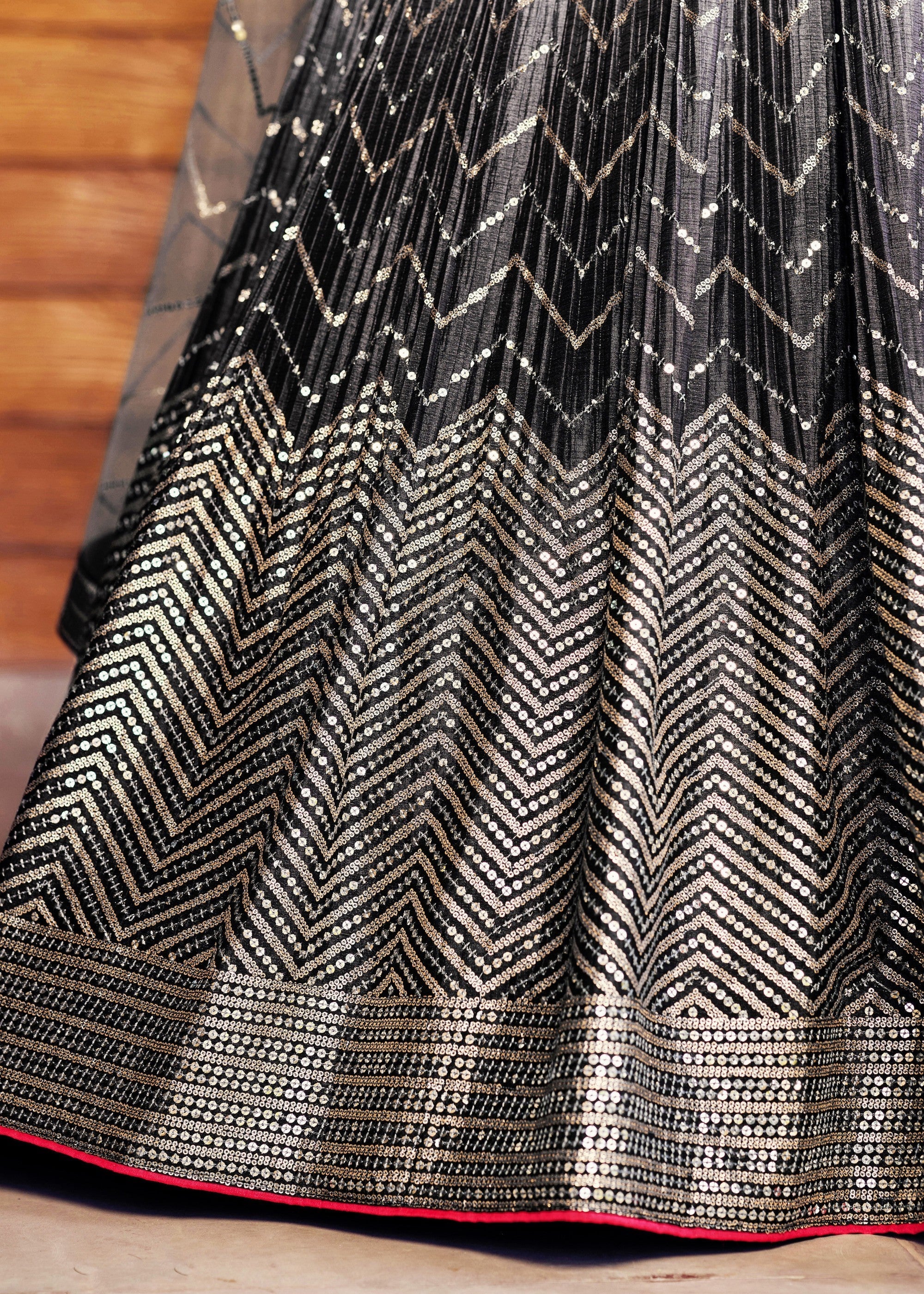 Sparkle Black Chinon Silk Lehenga With Sequence and Thread Embroidery Work | Ready To Wear - qivii