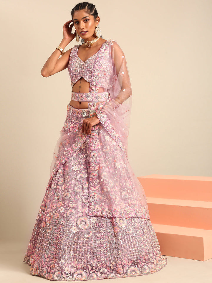 Multi Sequins Embroidered Net Stitched Bridal Lehenga choli