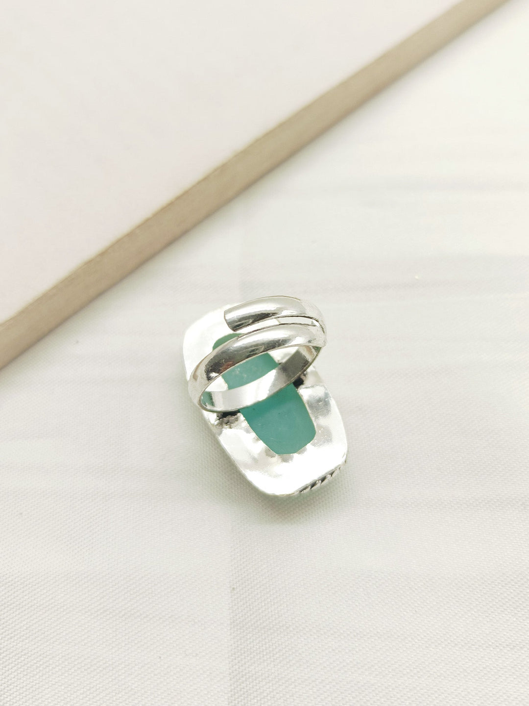 Stormi Mint Green Rectangular Oxidized Finger Ring