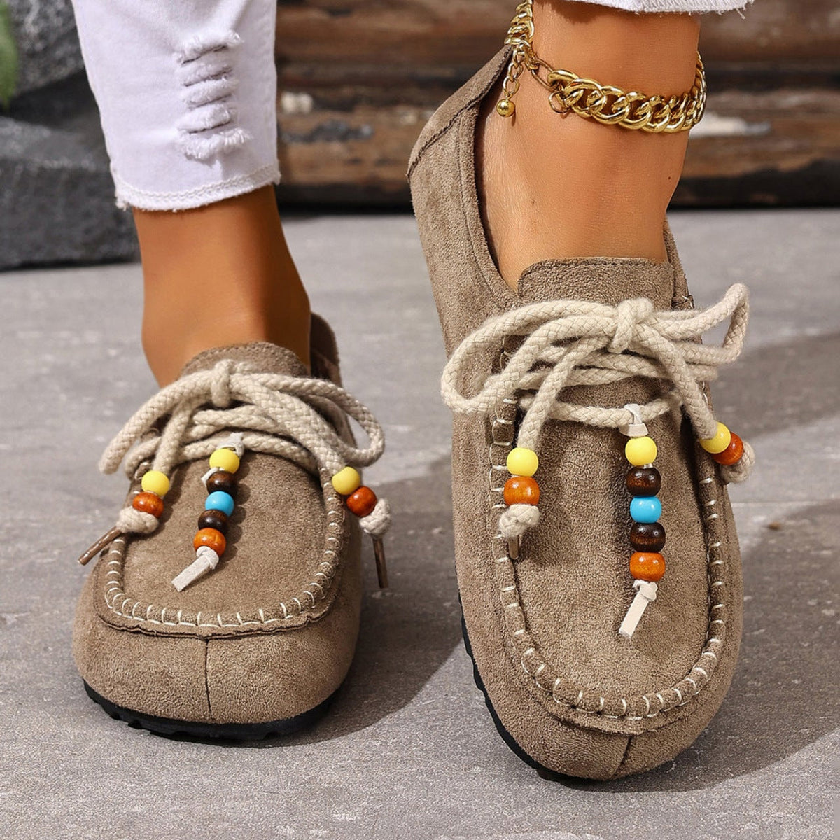 Women's Lenora Beaded Suede Loafers - Vintage Casual Comfort Shoes (US 5-10.5)