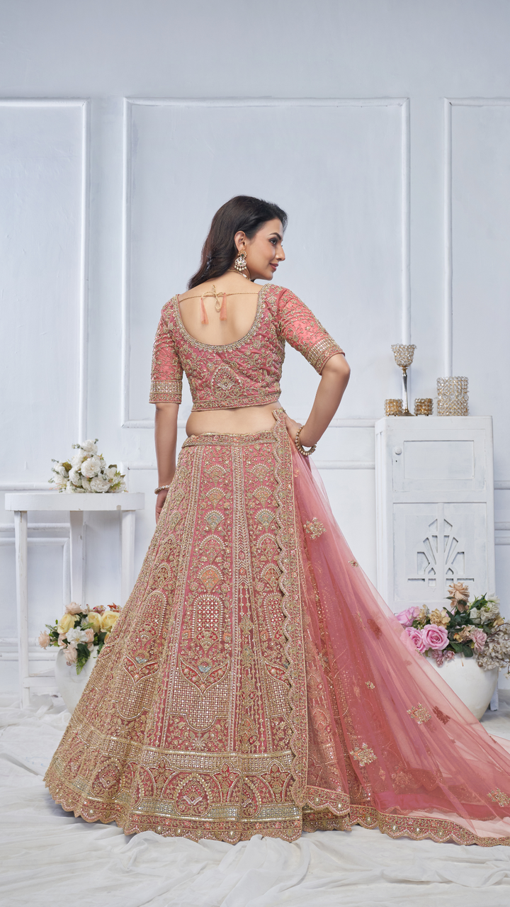 Pastel Onion Embroidered Bridal lehenga