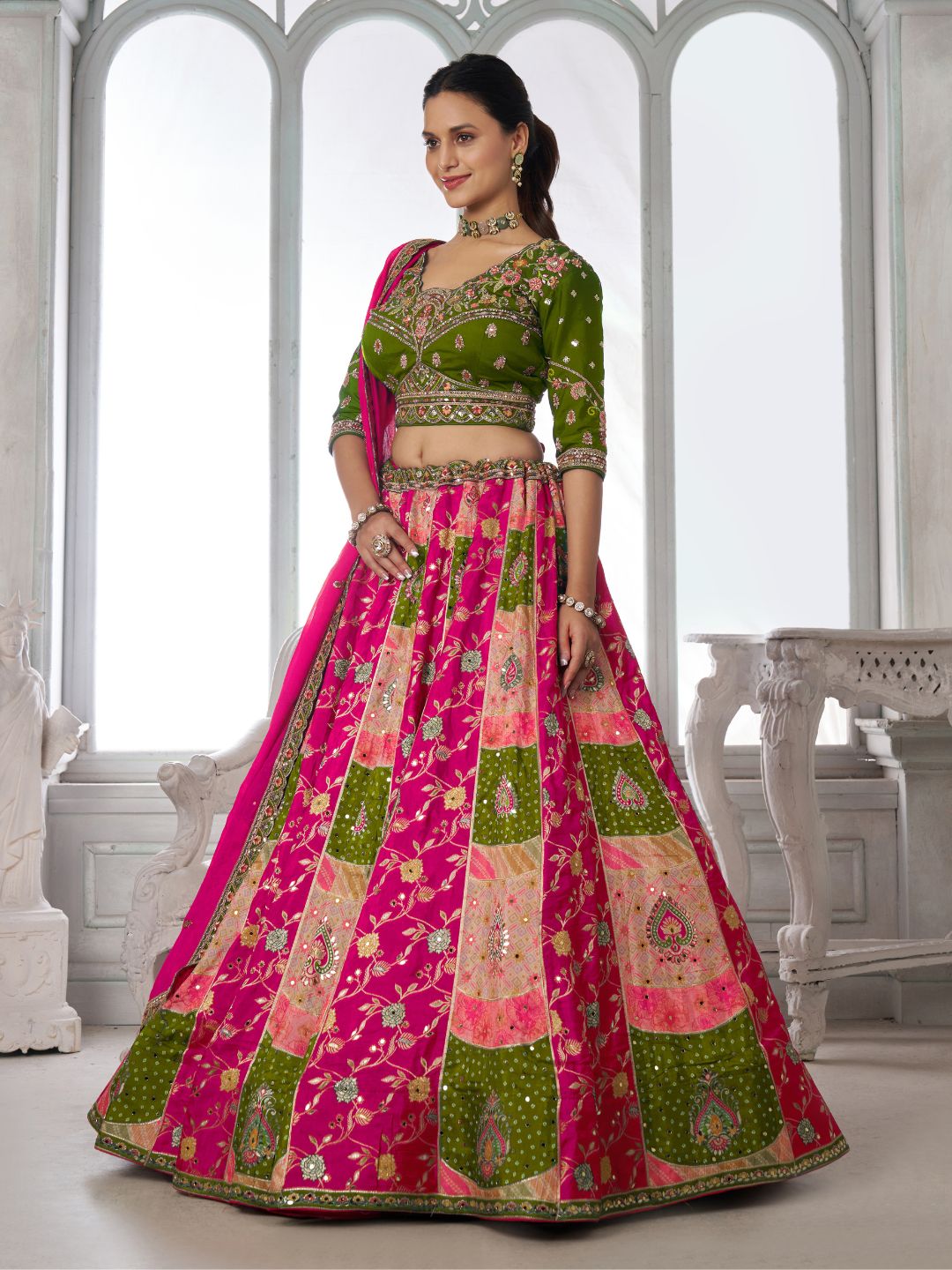 Designer Multi-Color Mehendi Lehenga Choli with Embroidered Blouse