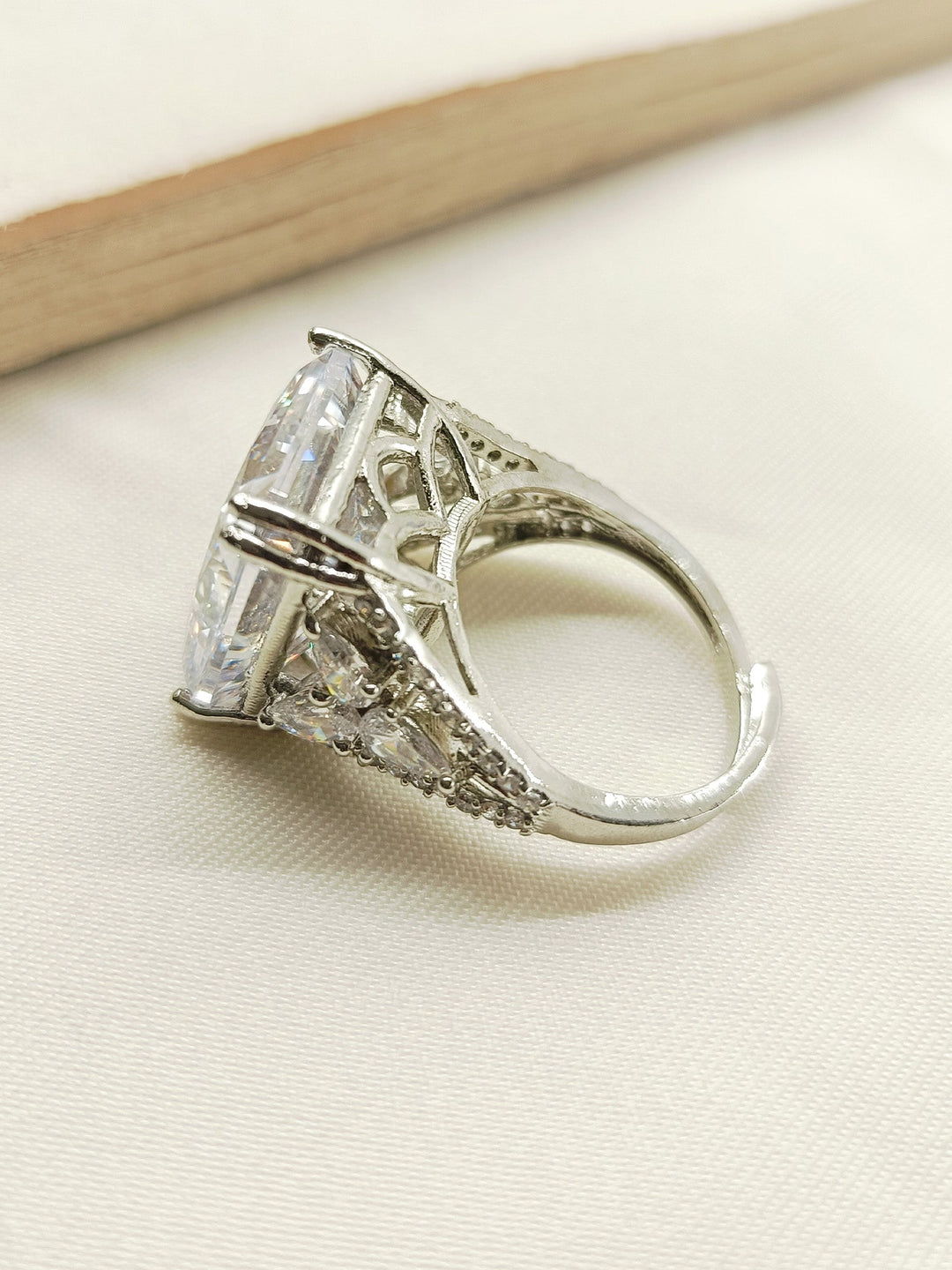 Siya White American Diamond Finger Ring - Beautifully designed, sparkling ring with high-quality American diamonds