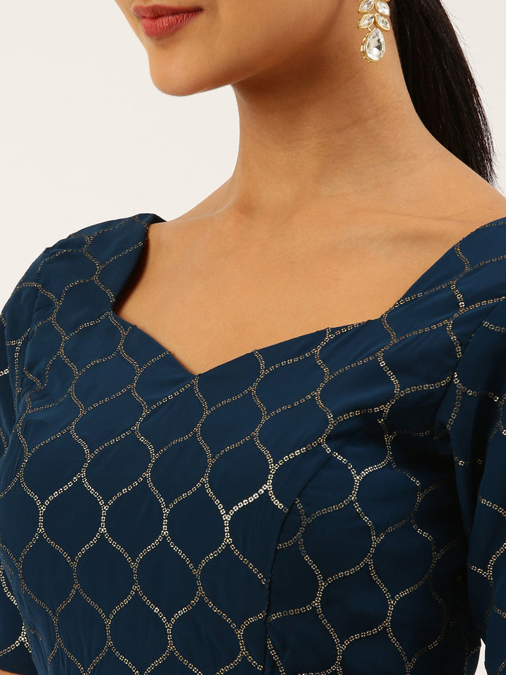 Navy Blue-Toned Sequins work Pure Georgette Readymade Blouse