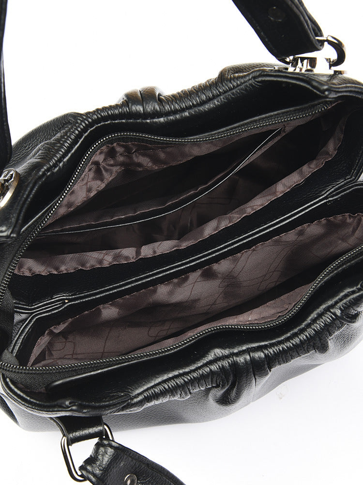 Women's Genuine Leather Crinkled Tote Bag – Minimalist 3-in-1 Purse (Handheld/Shoulder/Crossbody) for Work to Weekend
