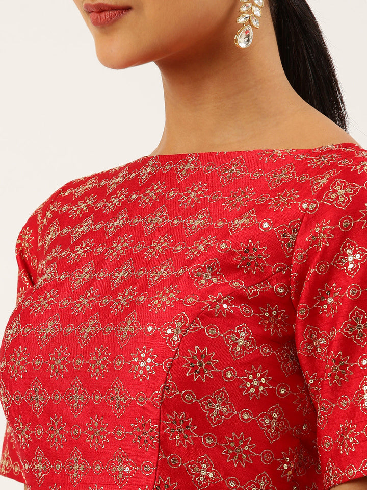 Red-Toned Zari work Pure Art Silk Readymade Blouse