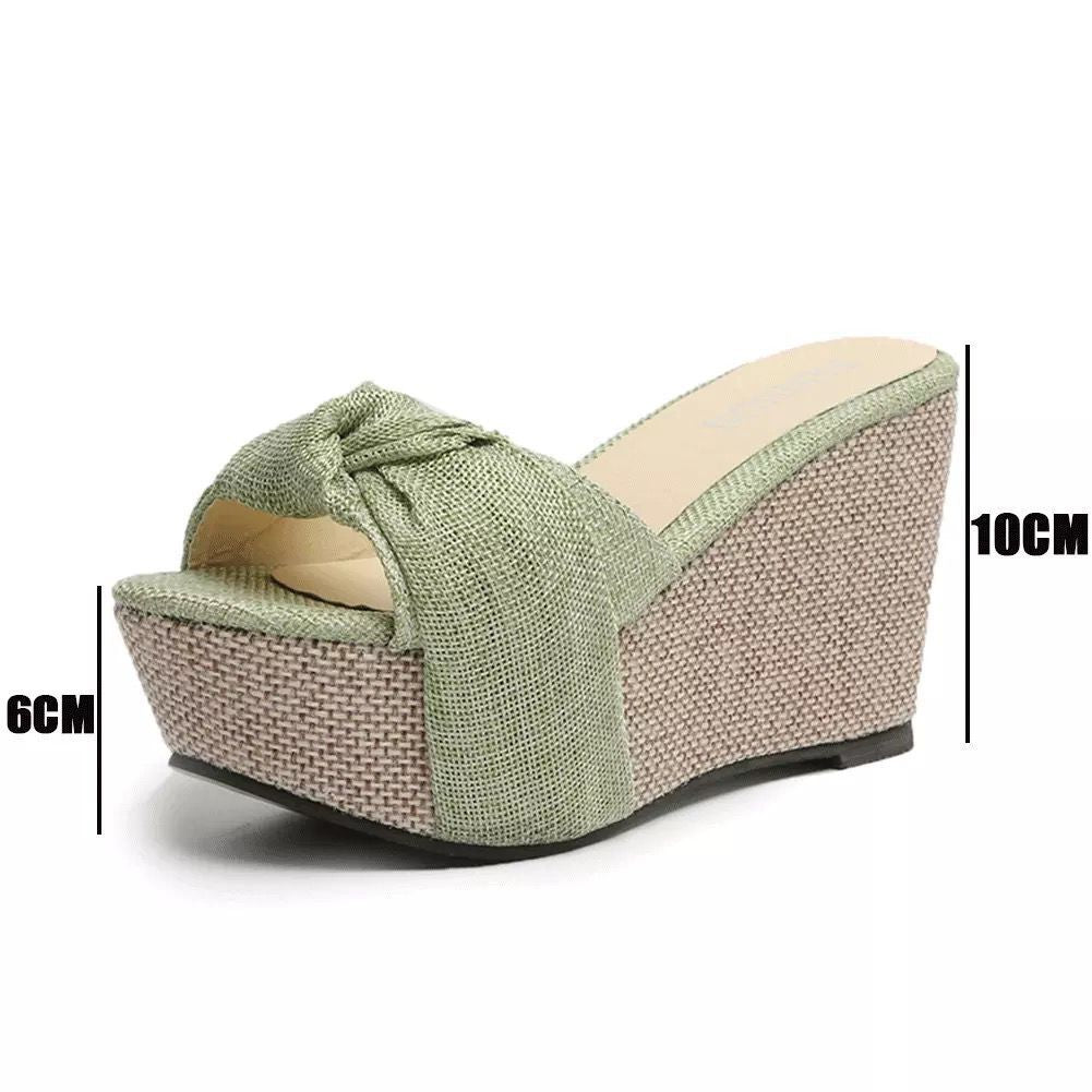 Women's Celeste Bow Peep-Toe Wedge Slide Sandals - Elegant Roman Summer Slides (US 4-10.5)