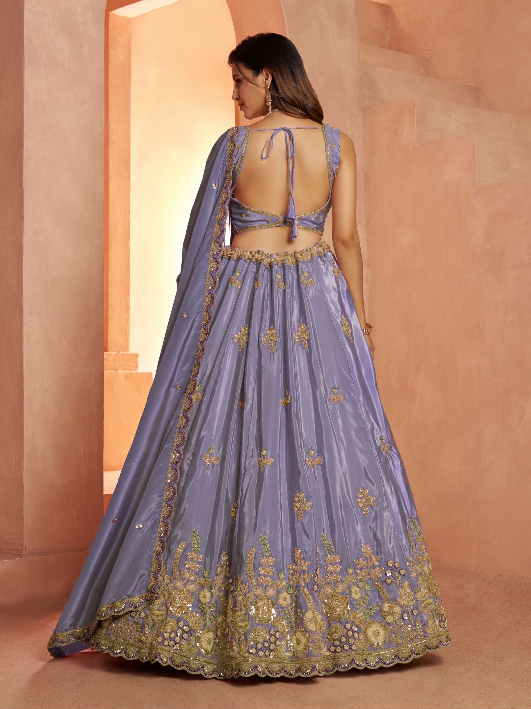 Pastel Purple Floral Embroidered Designer Lehenga Set