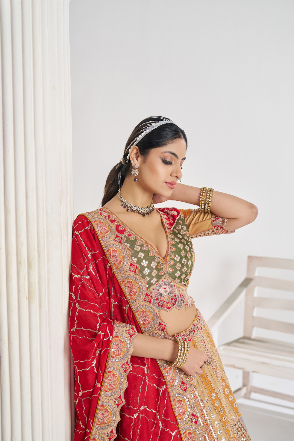 Mustard Party Wear Lehenga with Zari & Sequins Work - qivii