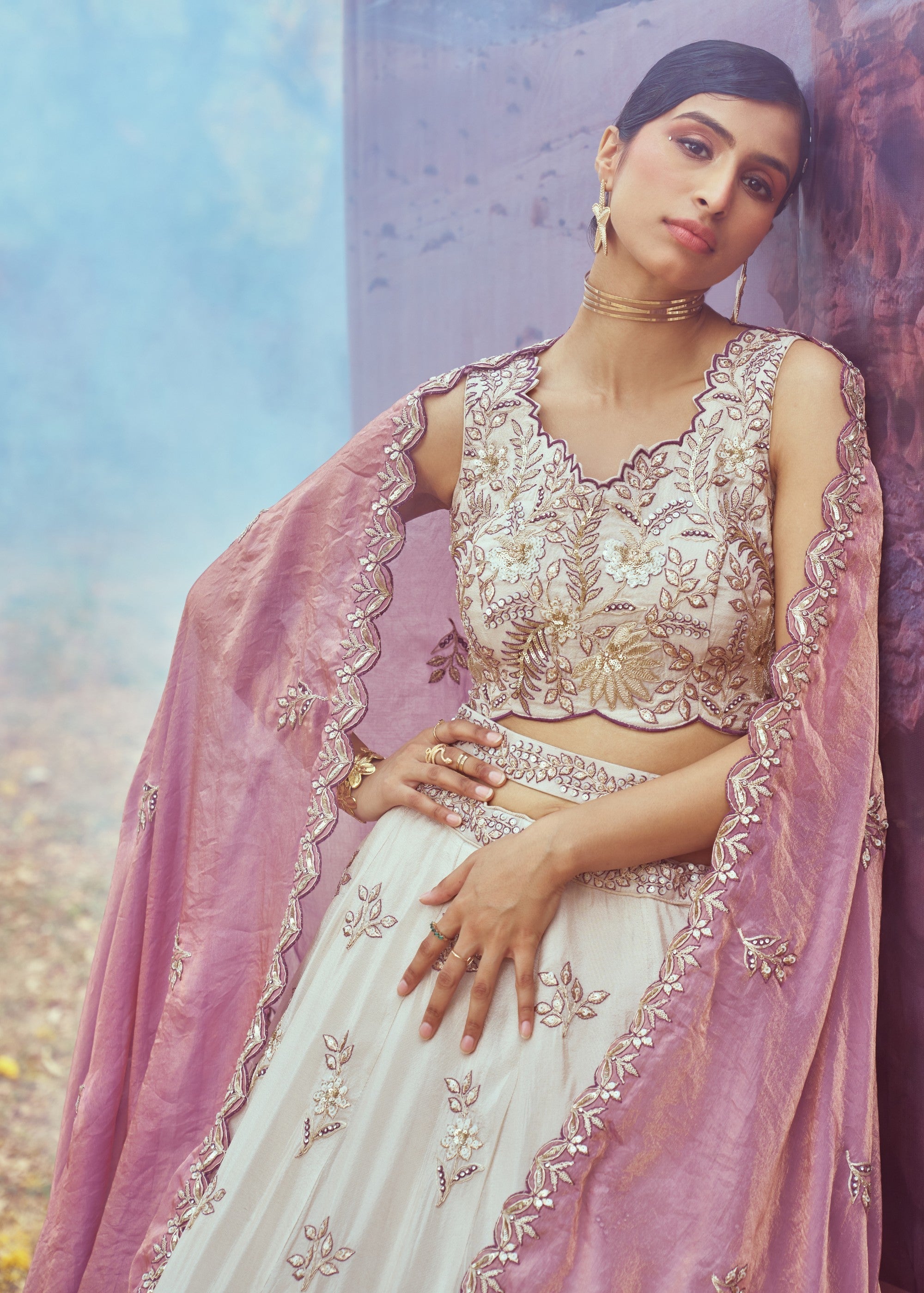 Purple Viscos fabric Sequins work Lehenga | Ready To Wear - qivii