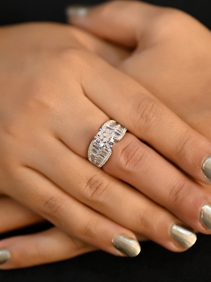 Close-up of Uzma American Diamond Finger Ring with intricate detailing