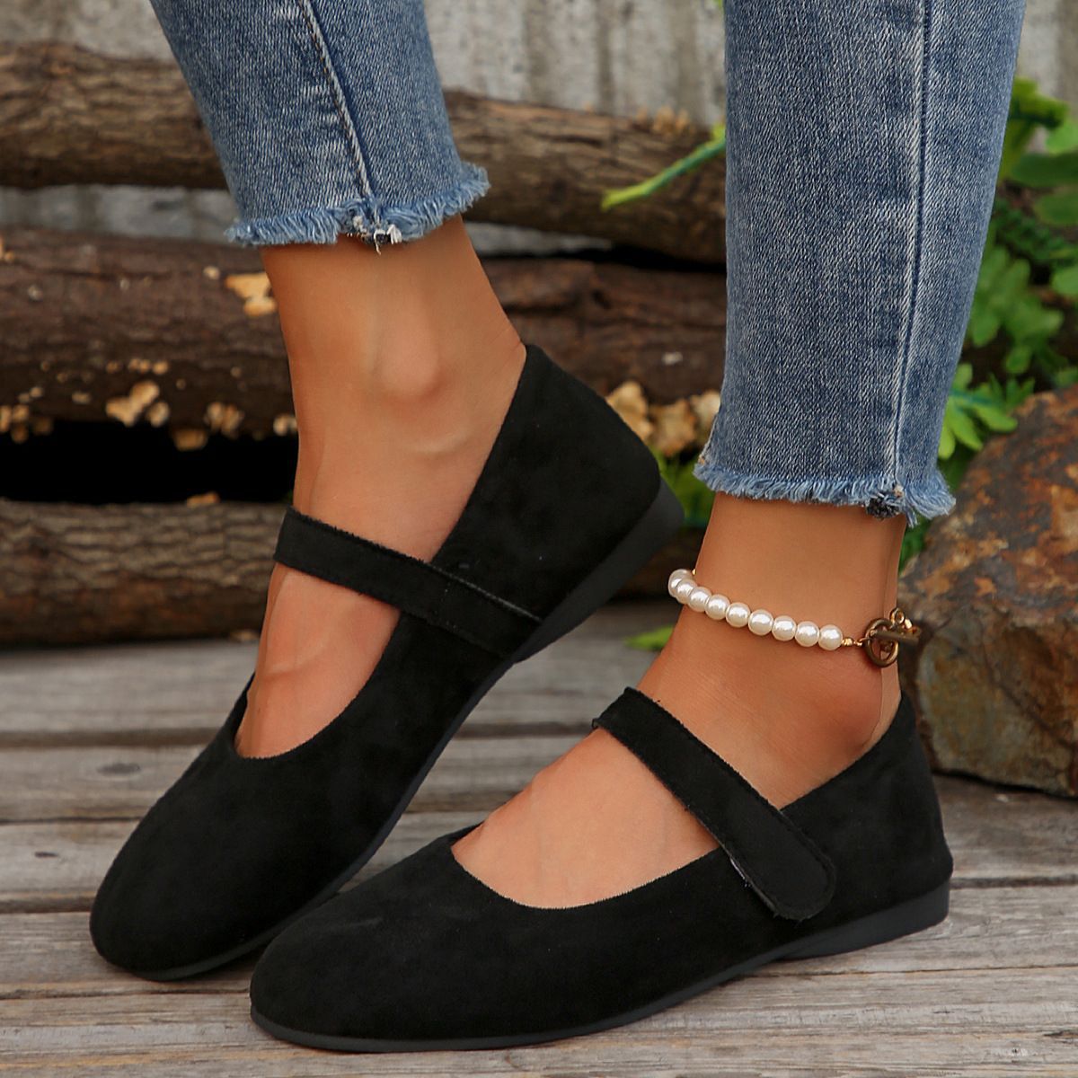 Women's Velmira Suede Mary Jane Flats - Vintage Round-Toe Ballet Shoes with Single Strap (US 5-10.5)