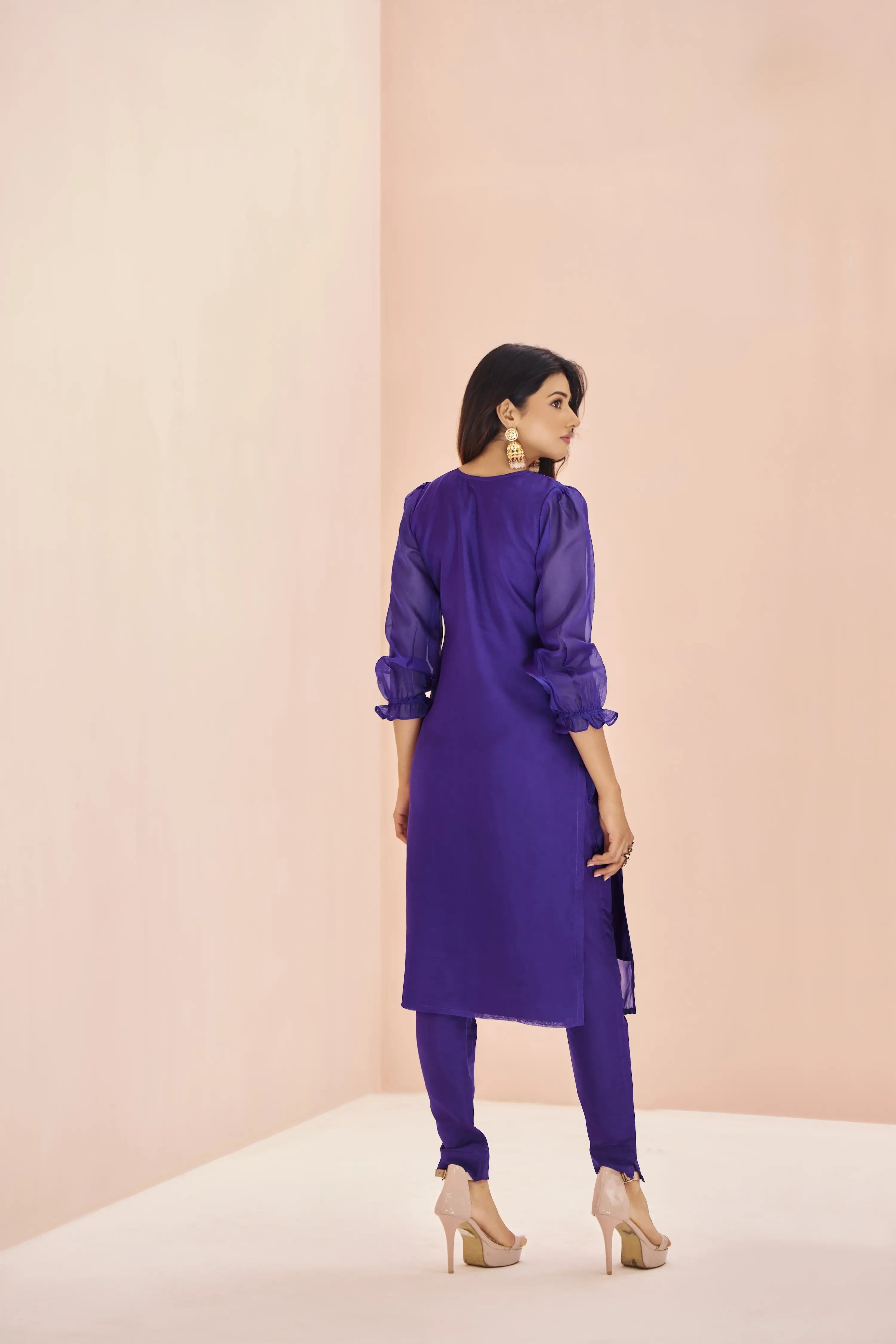 Purple Organza Salwar Suit With Handwork - qivii