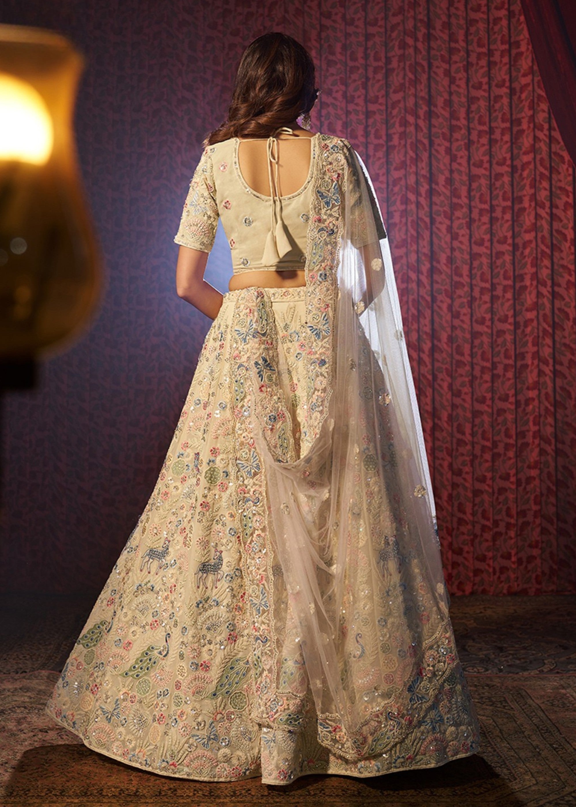 White Dori Sequins Thread work Georgette Lehenga | Ready To Wear - qivii