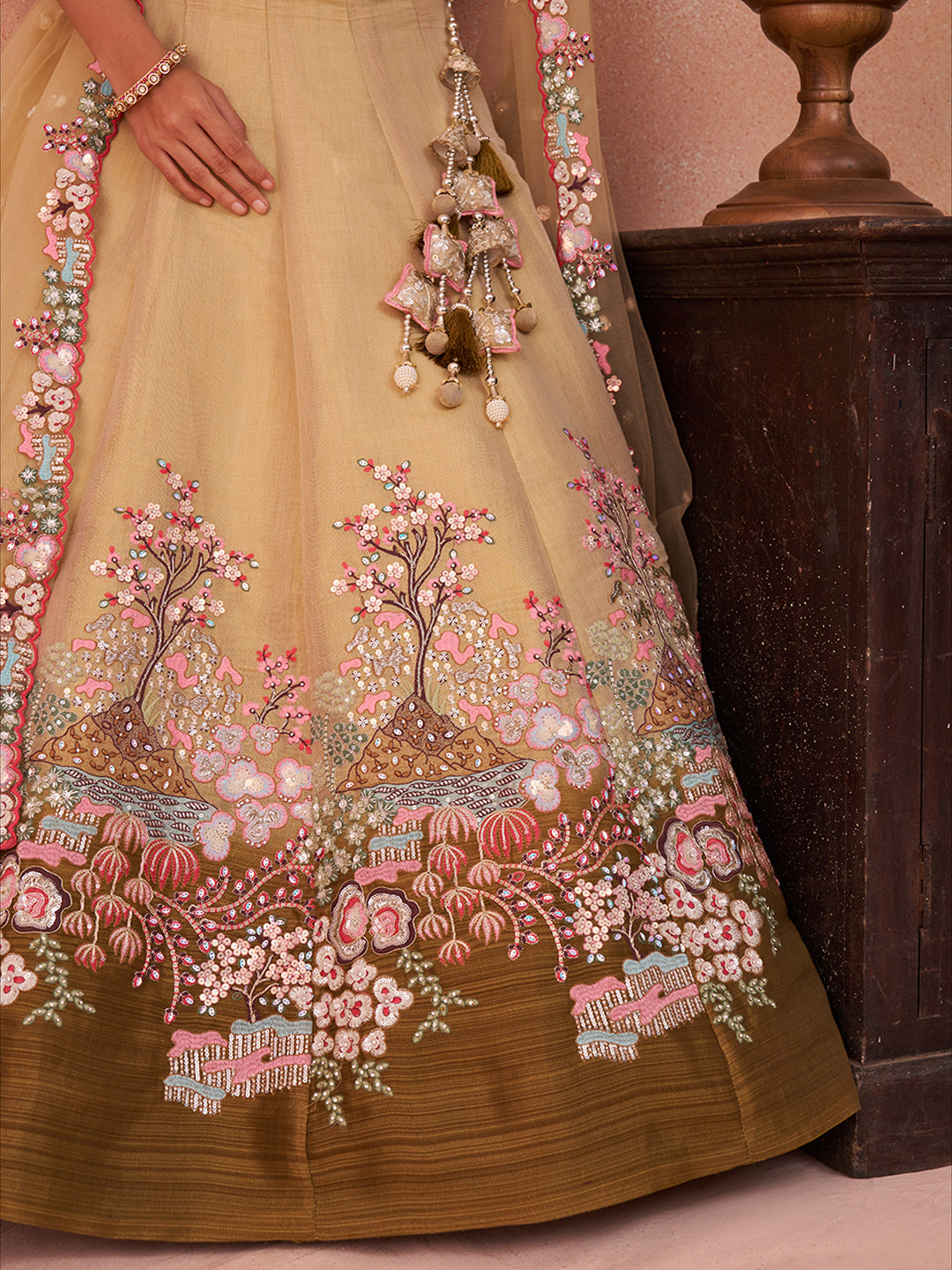 Olive Sequins Embroidered Ombre Olive Lehenga Set