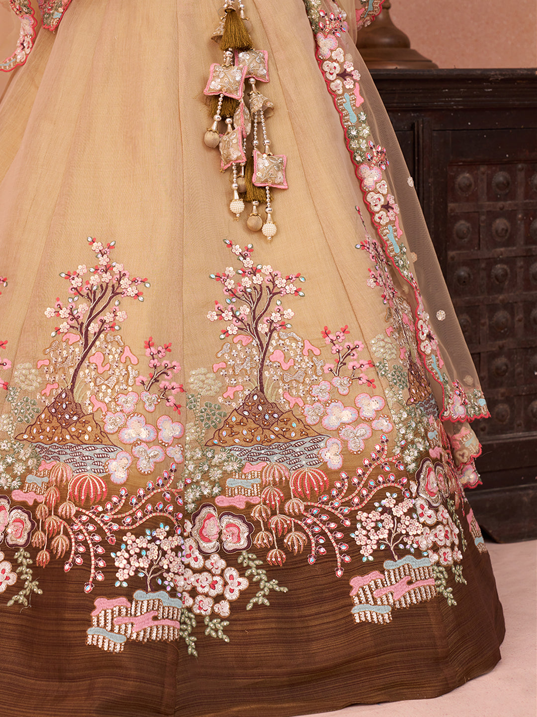 Brown Sequins Embroidered Omber Brown Lehenga Set