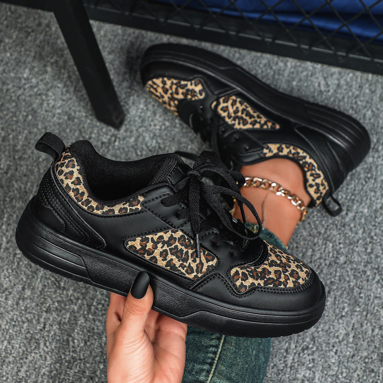 WildStride Leopard Print Platform Casual Skate Sneakers – Unisex Outdoor Shoes (US4–11.5)