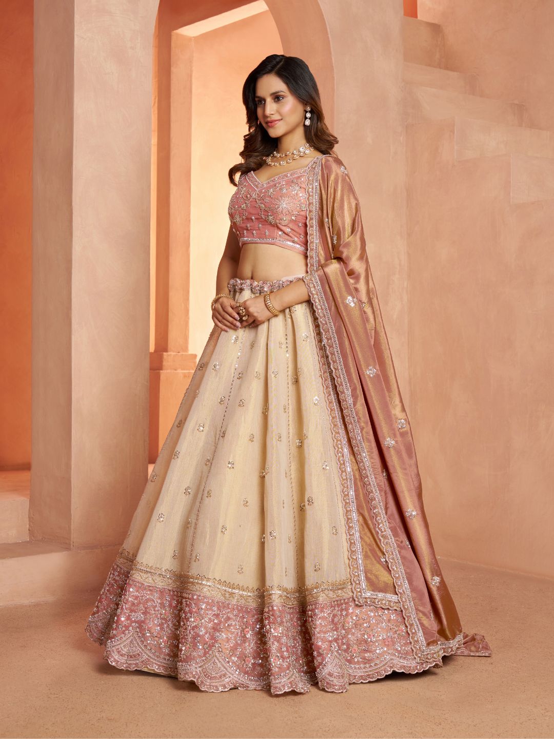 Designer Peach  Lehenga with Luxurious Embellished Details