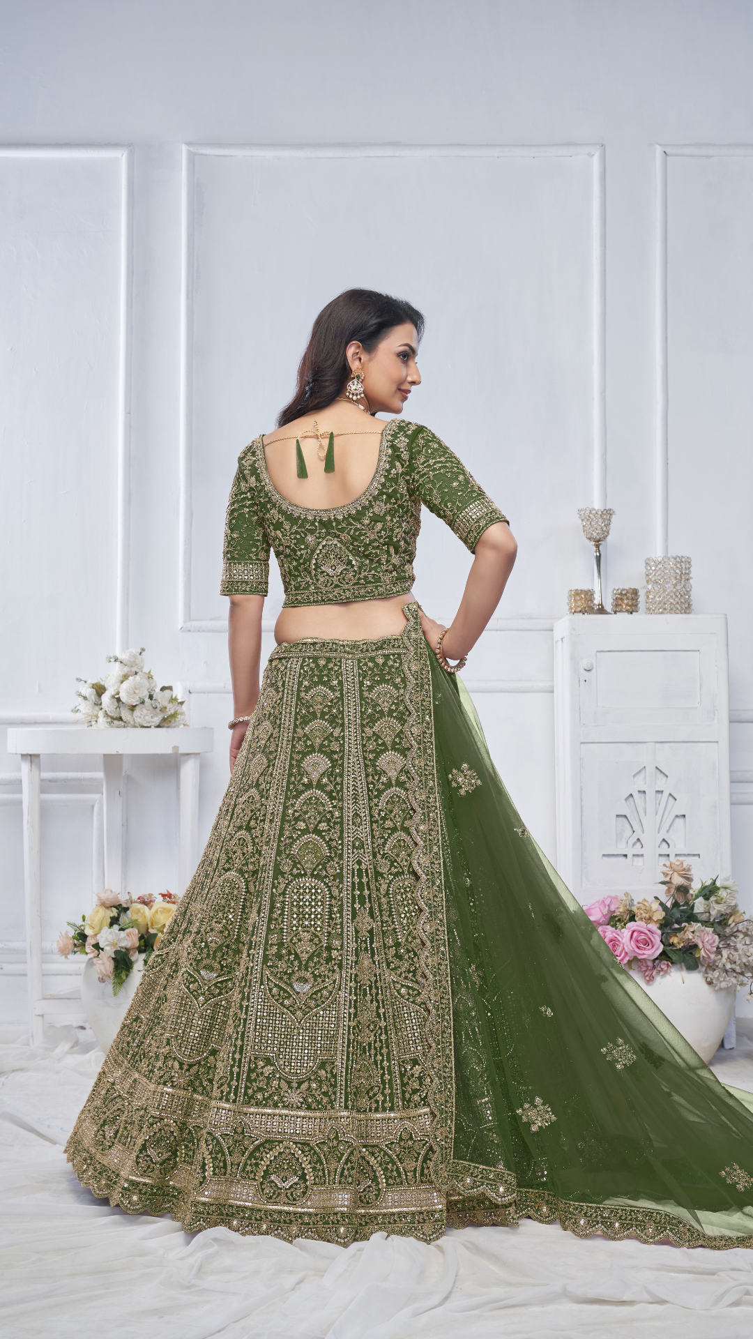 Peacock Green Embroidered Bridal lehenga