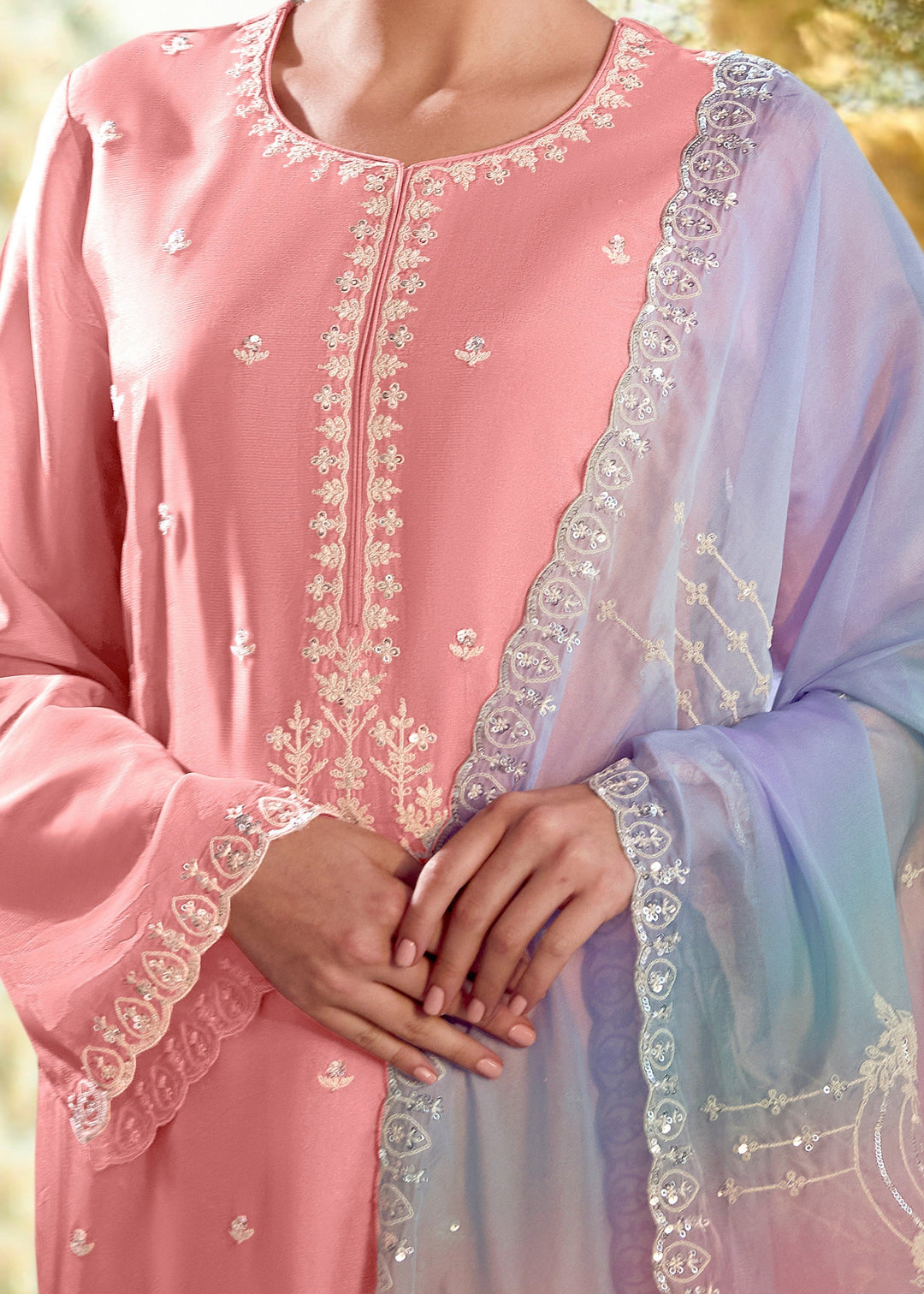 Pastel Pink Modale Silk Salwar Suit With Embroidery