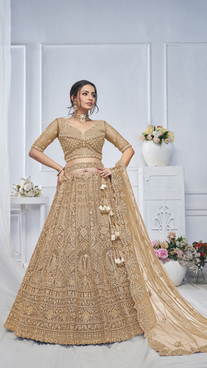 Royal Grandeur bridal Brown Lehenga with Paisley and Peacock Motifs & Heavy Embroidery