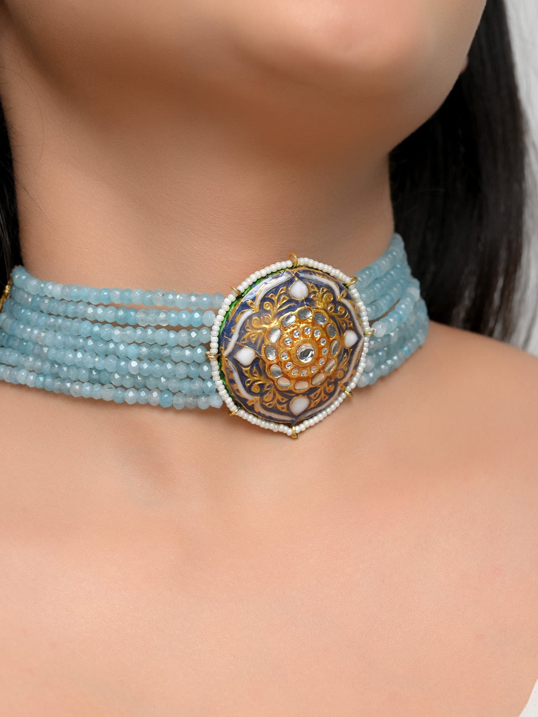 Livia Sky Blue Meenakari Choker Set