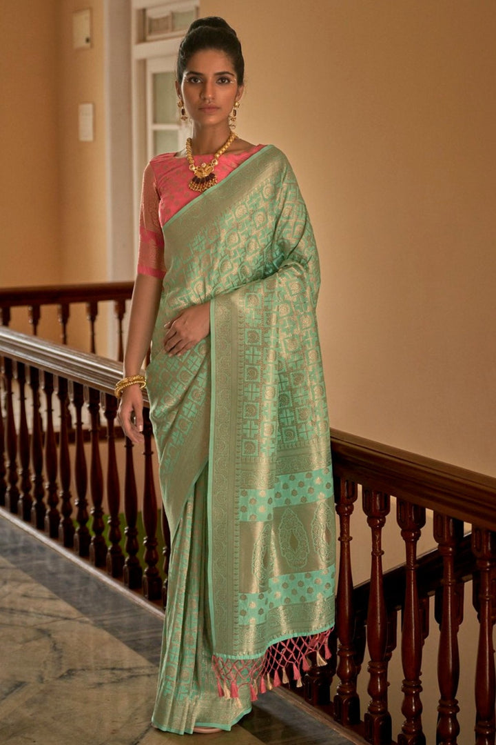 Thistle Green Zari Woven Banarasi Saree