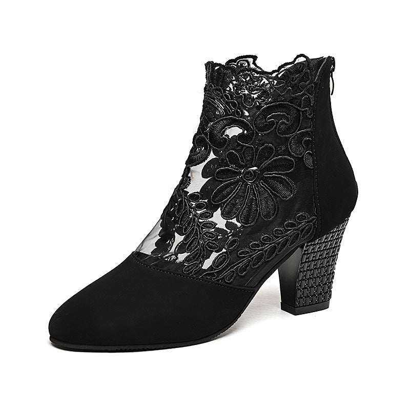Women's Filigree Lace Heeled Sandal - Architectural Cutout Mesh Stilettos with Cushion & Extended Sizes (US 4-11)