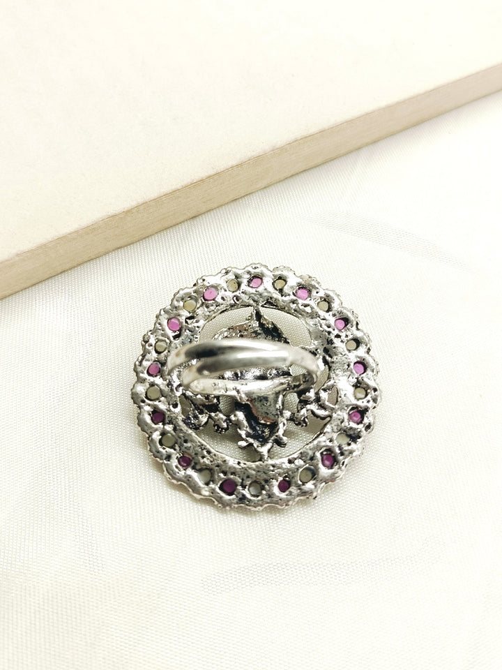 Eve Rose Pink Ganesh Ji Oxidized Finger Ring