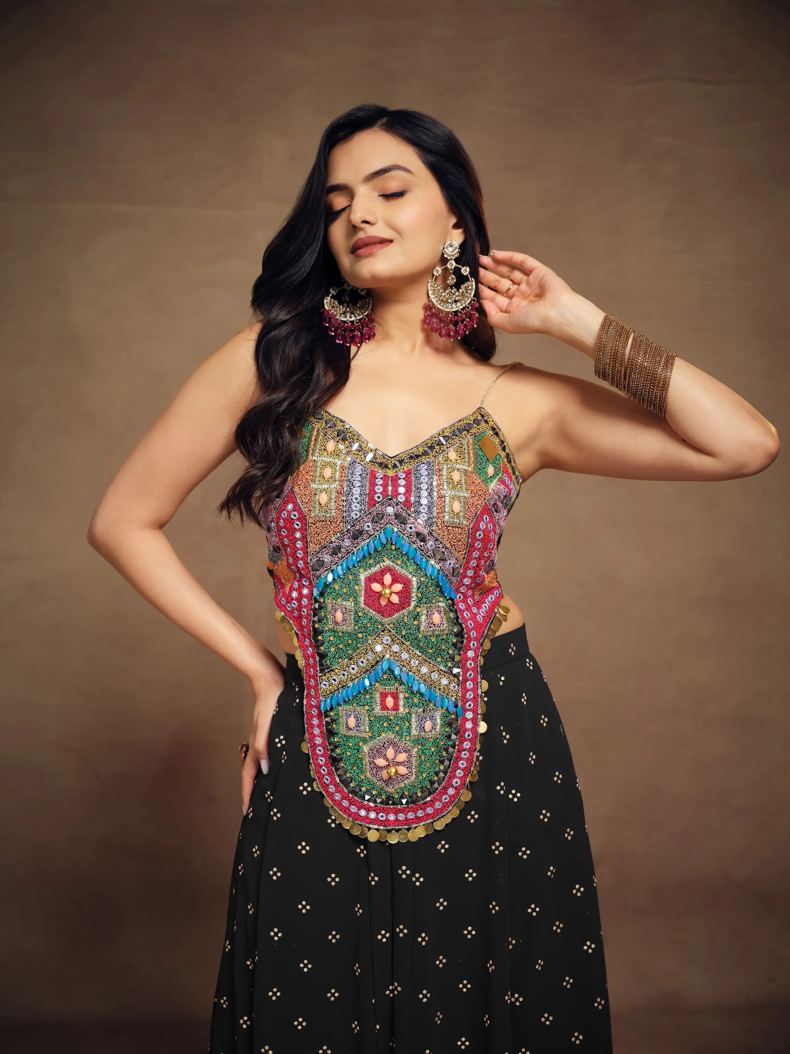 Black Silk With Handwork Co-ord Set - qivii