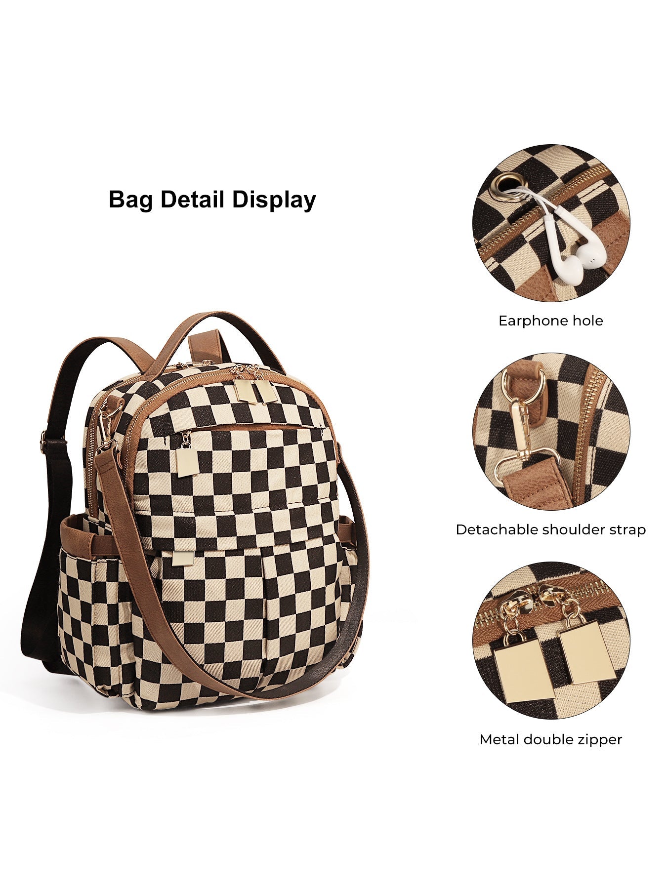 Ounamei Checkered Backpack Purse for Women | Anti-Theft Travel & Work Bag with Matching Pouch