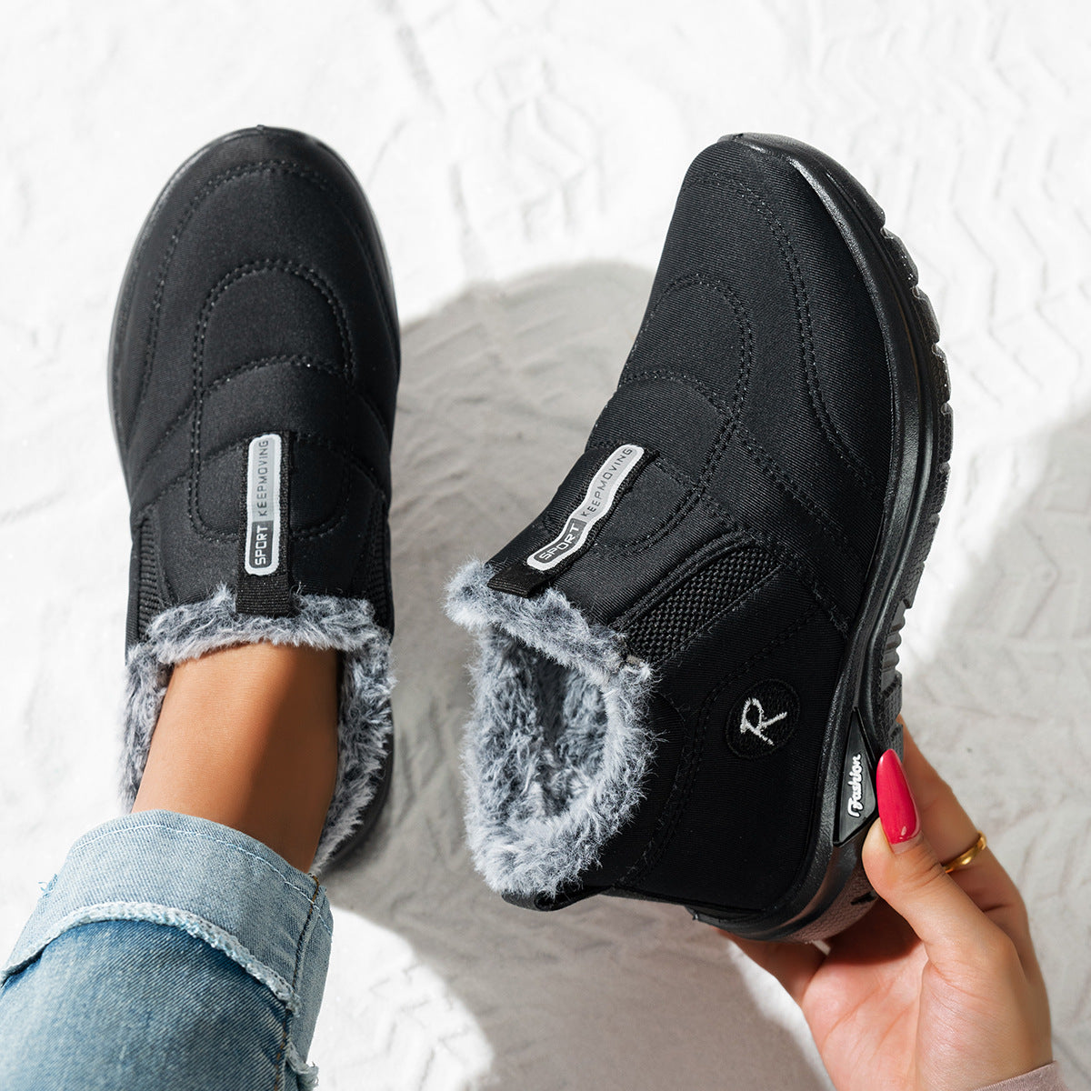 Women's Kira Fleece-Lined Winter Slip-On Shoes - Warm Casual Snow Sneakers (US 5-11.5)